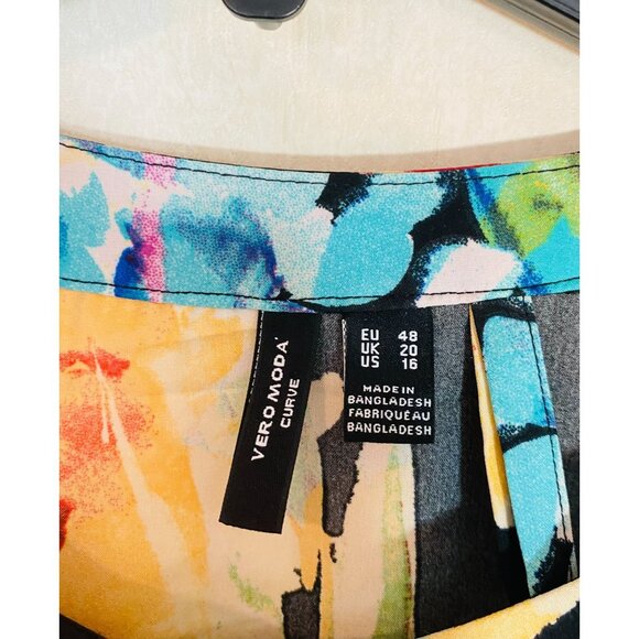 Vero Moda Curve  size 16 Floral Silk Blend Button-Up Dress W/ Billowy Sleeves - Picture 3 of 10